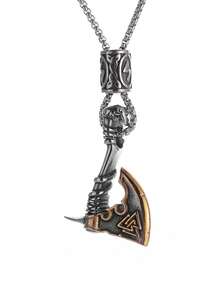 1pc Retro Domineering Nordic Rune Viking Ax Pendant Necklace For Men And Women Fashion Amulet Jewelry Gift - Fashion - View 6