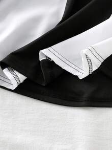 1pc Girls Casual Collegiate Style 3D Bow Patchwork Waist Flare Sleeve Dress, Summer