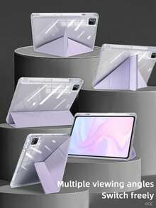 1pc Transparent Acrylic Y-Fold Flat Protective Case, Lavender Purple, Multi-Fold Multi-Angle Stand, Built-In Pencil Slot, High-Transparency Acrylic Rear Shell Anti-Scratch Anti-Bend, Magnetic Auto Sleep/Wake/Smart Power Saving, Minimalist/Casual/Classic, Suitable Compatible With Ipad Mini 6/Mini 7/9.7/10.2/10.5/Air 4/Air 5/10th/10.9/Pro 11"/Air 11"(M2)/Air 13"(M2)/Pro 11"(M4)/Pro 13"(M4) 2024 12.9"/IPad Air 13"(M3 2025) - Taro Purple - View 1