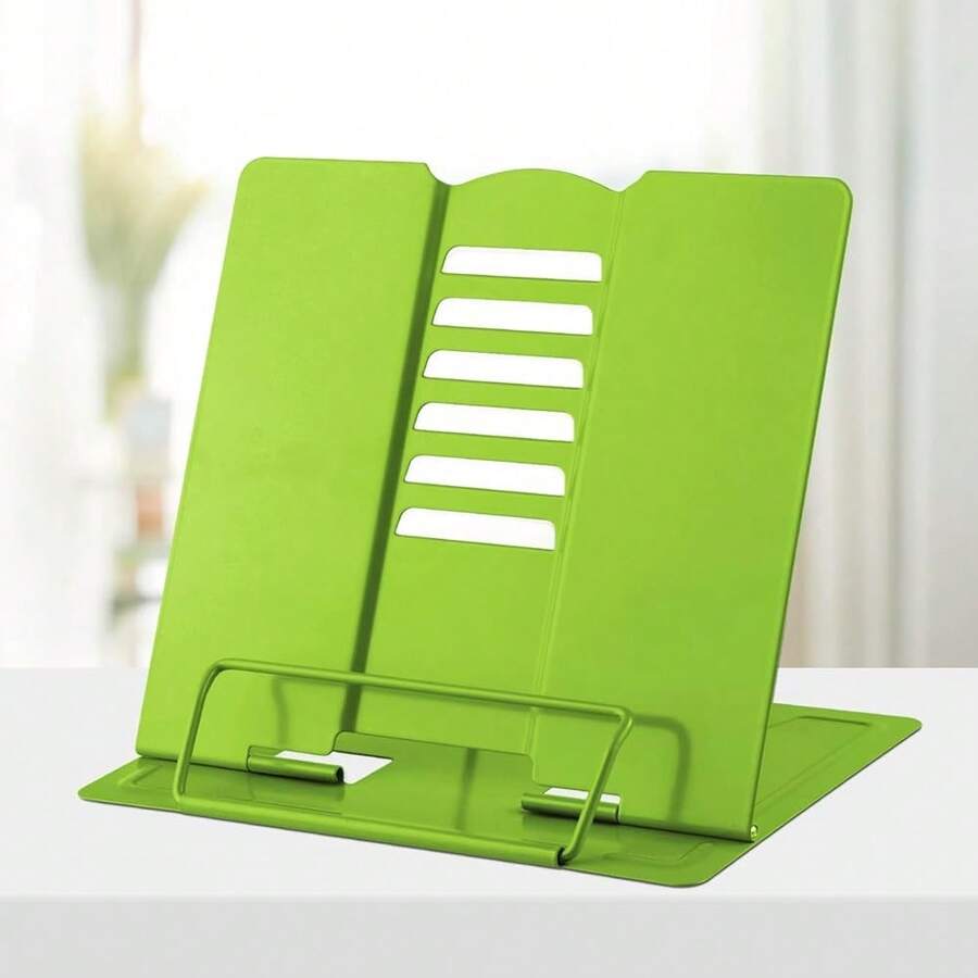 Metal Desk Book Holder, Hands Free Adjustable Cookbook & Document Holder, Portable Bookstand For Music Books, Textbooks, Recipes, Tablets & IPads (Green) - Green - View 1