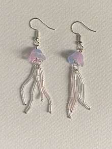 2只手工可爱渐变串珠水母耳环，适合女性日常佩戴和参加派对，蓝色 - 彩色 - 查看 5