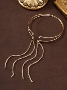 Women's Metal Cuff Bracelet, Long Tassel Crystal Arm Band, Sexy Party Style Arm Jewelry - Golden - View 6