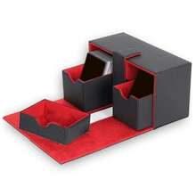 sdeCaja de Almacenamiento para Mazos de Cartas Caja para Mazos de Cartas Diseño Magnetico Cuero de PU Tamaño Estandar con 3 Cajones para Guardar Mas de 200 Tarjetas Card Deck Box negro rojokiu - negrorojo - Ver 2