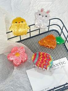 1 Peça Clipe de Garra de Coelho Cenoura Fofo, Clipe de Garra de Coelho Ovo de Páscoa Adorável, Acessório de Cabelo, Adequado para Uso Diário, Feriado, Transporte, Festa, Reunião, Decoração de Cabelo, Acessório de Cabelo Feminino, Acessórios de Cabelo Feminino de Páscoa, Presilhas de Cabelo da Moda para Verão e Praia - Multicolorido - Visão 1