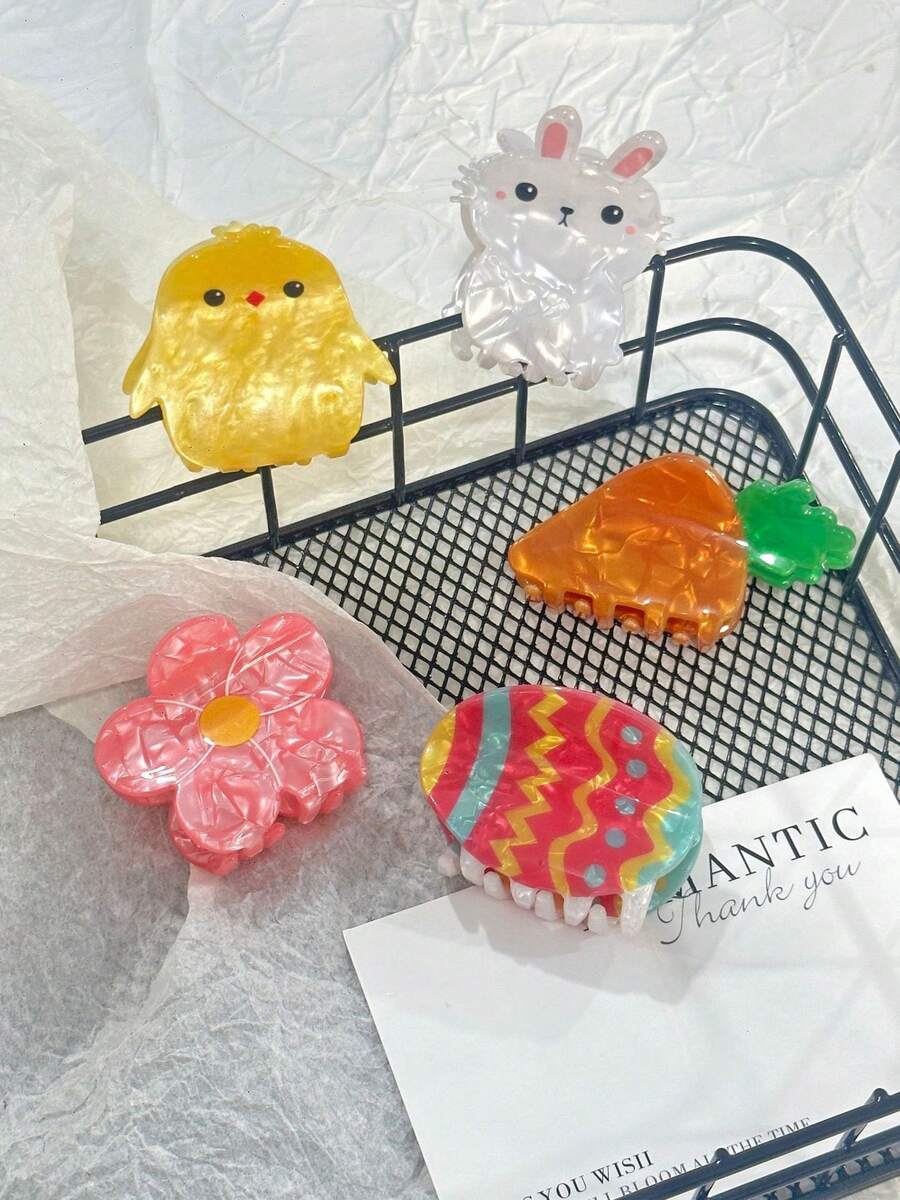 1 Peça Clipe de Garra de Coelho Cenoura Fofo, Clipe de Garra de Coelho Ovo de Páscoa Adorável, Acessório de Cabelo, Adequado para Uso Diário, Feriado, Transporte, Festa, Reunião, Decoração de Cabelo, Acessório de Cabelo Feminino, Acessórios de Cabelo Feminino de Páscoa, Presilhas de Cabelo da Moda para Verão e Praia - Multicolorido - Visão 1