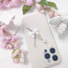 1-4PCS Cute Phone Charms Aesthetic Y2K Cell Phone Charms Strap Strawberry Butterfly Star PhoneCharm Y2K Accessories For Bag Keychain  Camera Pendants Decor - Nơ Hồng & Trắng - Xem 4