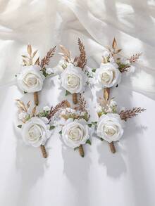 1枚/6枚优雅玫瑰与满天星胸针，适合新娘、新郎、伴娘、伴郎、婚礼、毕业典礼、派对、活动等场合佩戴。 - A - 查看 16