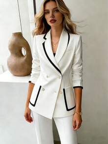 Blazer ajustado para mujer, diseño elegante de cintura alta, color blanco primaveral - Blanco - Ver 4