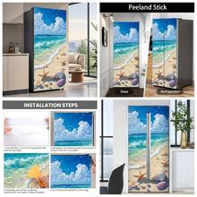 Self-Adhesive Refrigerator Wrap Set - Removable Vinyl Fridge Stickers, Peel & Stick Door Mural Decor For Kitchen, Bar, Office 32.3x78.7 - Bãi biển - Xem 2