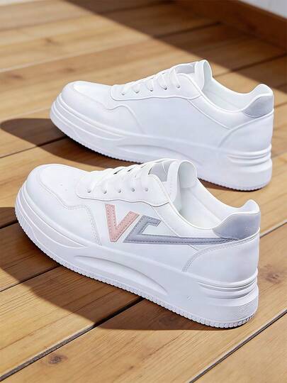 Tenis planos blancos para mujer cómodos, Zapatos de patineta casuales para mujer modernos y versátiles, Zapatos de punta redonda con cordones, Suela antideslizante y resistente al desgaste, Adecuados para escuela, hogar, traslado laboral y viajes.