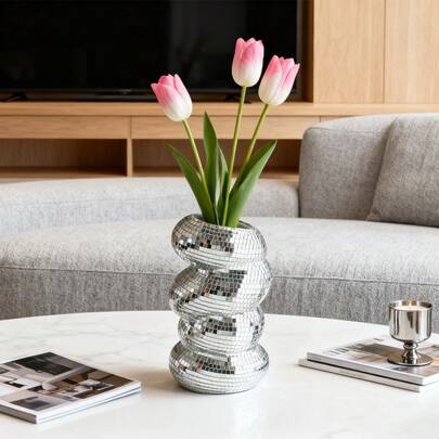 1pc/2pcs Multi-Functional Disco Vase, Minimalist Unique Spiral Vase Decor, Plastic Vase Pen Holder Makeup Brush Storage Container Home Decor