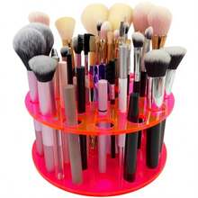 MX  Makeup Brush Holder Organizer For Vanity Acrylic Make Up Brush Drying Rack Storage For Travel Cosmetic Brushes Display Stand With 42 Slots Neon Pink - Neon Pink - View 1