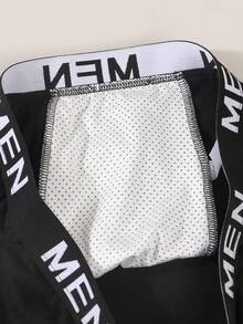 Men's Black Simple Fashion Everyday Boxer Briefs, Sexy Smiling Face Print, Elastic Waistband, Everyday Underwear - Black - View 8