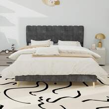 Modern And Minimalist Upholstered Bed With Soft Headboard, 140 X 200 Cm, Grey, Multifunctional Bedroom Furniture, Low Slatted Base (Without Storage), Mattress Not Included.