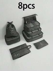 7pcs/Set Travel Packing Cubes Set, Multi-Functional Organizer Bags, Large Capacity Zipper Bags, Handheld Travel Bag, Organizer Pouch, Mesh Bag, Cosmetic Bag, Shoe Bag, Bottle Sleeve, Drawstring Bag, Suitable For Clothes, Underwear, Cosmetics, Toiletries