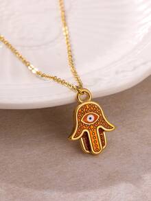Steel Zirconia Devil's Eye Necklace Fashionable Versatile Lockbone Chain Oil Drop Pendant Unisex Jewelry Accessory Christmas Jewelry - N07692 - View 6