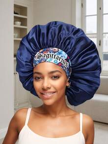 1个个性化十二星座印花缎面睡帽，宽边弹力发帽（图案随机发货） - 藏青色-星座(SM11) - 查看 17
