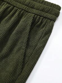 Men's Corduroy Lightweight Casual Trousers For Spring And Summer, Comfortable To Wear, With Drawstring And Pockets, Machine Washable. - Màu xanh Ô liu - Xem 4