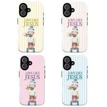Curious George Christian Christmas Phone Case – Cute Monkey With Pancakes "Love Like Jesus" Pastel Stripes Polka Dots Aesthetic Bible Verse  Cover |   Cover For  17 16 15 14 13 12 SE Max Pro  Galaxy 21 22 23 24 25 - 樣式 1 - 查看 8