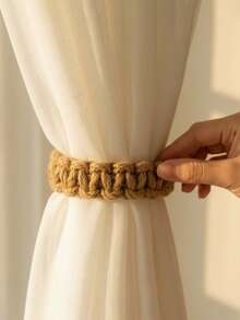 1pc Vintage Style Linen Woven Curtain Ties - Rustic Curtain Fixing Strap For Living Room Window Decoration - 8.66in*0.79in - View 2