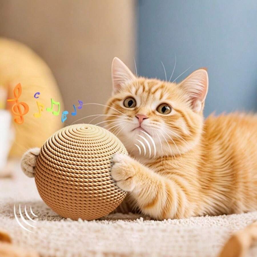 1pc Cat Toy Sisal Ball, Extra Large Self-Entertaining Stress Relief Chew Toy, Scratch Toy For Cats