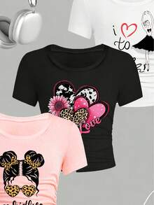 3件套女童卡通印花短袖套装 - 彩色 - 查看 5