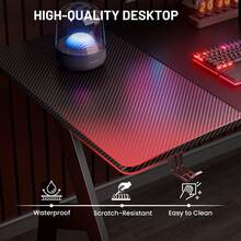 HLDIRECT Gaming Desk With Carbon Fibre Surface - A Shape Large Computer Table, Ergonomic PC Workstation For Home Office - Black - View 5