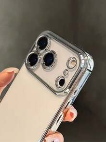 1pc Luxury Camera Protection Electroplated Transparent Phone Case Compatible With IPhone 17 Pro Max Air 16 15 14 13 12 11 Pro Max Plus, Soft TPU Back Cover Protective Case - Silver - View 3