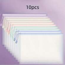 10 Assorted Color Durable PVC Mesh Zipper Bags - Waterproof And Tear-Resistant Storage Bags, Suitable For Art Supplies, Office Documents, And Travel Essentials, Self-Sealing Bags ...