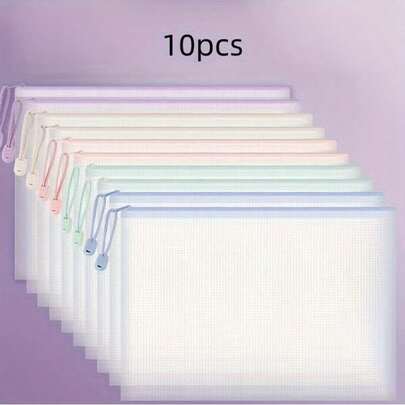 10 สีคละแบบ ทนทาน PVC ตาข่าย ซิป กระเป๋า - กันน้ำและทนต่อการฉีกขาด ถุงเก็บของ เหมาะสำหรับอุปกรณ์ศิลปะ เอกสารสำนักงาน และสิ่งจำเป็นสำหรับการเดินทาง ถุงแบบปิดผนึกเอง ...
