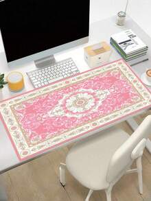 Vintage Bohemian Style Mouse Pad, Luxury Red Desktop Accessory, Extra Large Gaming Mouse Pad, Non-Slip Rubber Base, Computer Mouse Pad, Keyboard Pad, Great Gift, Desktop Accessory, Office Supplies, Office Desk Accessory, Mouse Pad, Desktop Mouse Pad - Pink - View 3