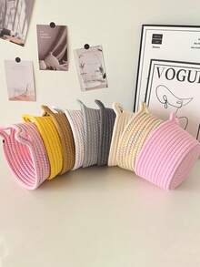 Handmade Woven Storage Basket, Rope Storage Box, Handmade Small Item Storage Box, Desktop Storage Basket, Cat Ear Shaped, Can Store Keys, Wallets, Toys, Small Items, Holiday Decor Basket, Room Decor, Home Accessories, Apartment Essential, Back To School & Travel Essential - Multicolor - View 4