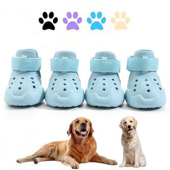 4pcsDog Shoes, Dog Sandals For Hot Pavement Water-Resistant Breathable Boots Non-Slip Paw Protectors Adjustable Straps Dog Rain Booties For Summer Beach And Rainy Day Easy-Clean And Easy ON & Off Dog Boots & Paw Protectors For Small Medium Large Dogs