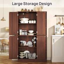 63" Tall White Kitchen Pantry Freestanding Storage Cabinet With 4 Doors Adjustable Shelves For Dining Room Laundry Room - Brown - View 5