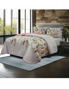 Quilted Bedspread + 2 Pillowcases, Printed For Spring, Summer, Autumn And Winter. 100% Microfiber, 150 X 150 Cm. - 設計-5 - 查看 1
