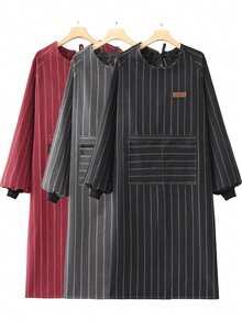 1pc Upgraded Extra Long Striped Apron With Zipper Double Pockets, Non-Slip Design, Unisex One-Piece Overall For Men Women, Home Kitchen Workwear, Cooking Apron, Baking Apron - Multicolor - View 10