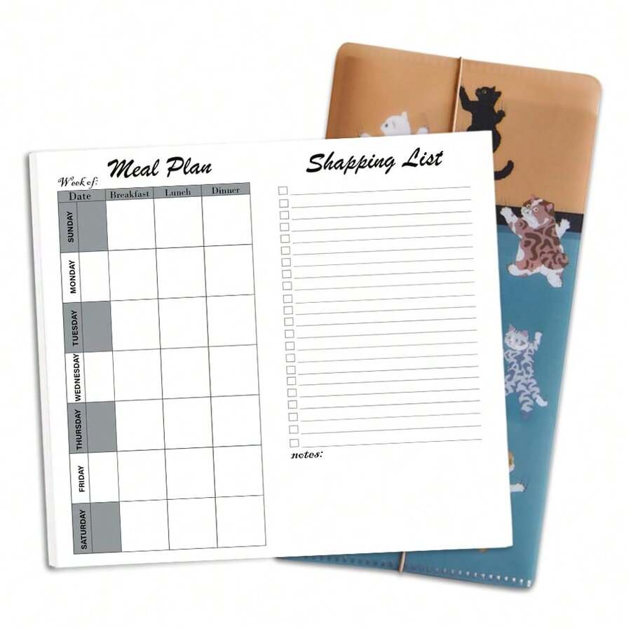 Travelers Notebook Inserts With PVC Sleeve Holder,Meal Plan Refills, Standard Regular TN Journal Notebook For Journals,Dis,Planners,30 Sheets,8.25\ X 4.25\,Blue Cat - BlueCatPVC套套式餐點計畫筆記本 - 查看 1