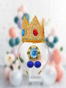 儿童生日派对头饰配件 - 公主皇冠头饰、徽章、耳环、角色扮演主题派对发饰、嘉年华头饰徽章耳环、儿童发饰 - 金色 - 查看 5