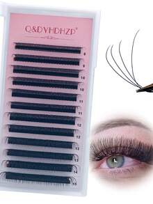 12 filas de pestañas 4D de 0.07mm, pestañas abanico pre-hechas 2D 3D 4D 5D, extensiones de pestañas individuales de alta calidad 0.07 C/D Curl, naturales y suaves, pestañas postizas, grupos de pestañas, pestañas individuales - C - Ver 3