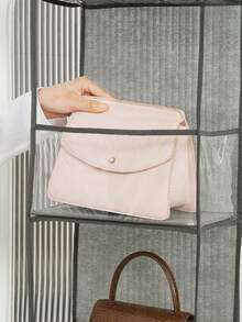 1个4/6层门后挂式收纳袋，家用多层收纳袋/玩具收纳袋，PVC+无纺布壁挂式收纳袋，适用于宿舍，配有金属挂钩，方便悬挂 - 六層 - 查看 4