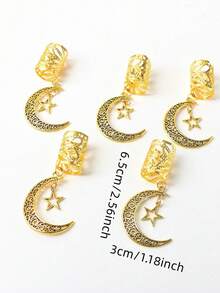 5 قطع مجموعة إكسسوارات شعر للنساء مزينة بالنجوم والأقمار الهلالية المضفرة، مشابك تصفيف شعر للأعياد والمناسبات، مناسبة للاحتفالات والحفلات والاستخدام اليومي، قلادات، هدايا، مشابك شعر، مشابك رأس - الذهبي - مشاهدة 6