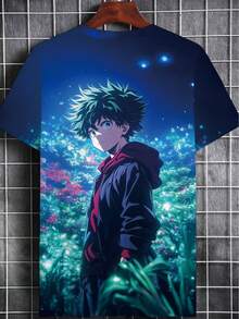 Men'S Short-Sleeve T-Shirt Featuring A 3D Anime Print, Made From Lightweight, Perfect For Casual Outings And Everyday Wear, Available In Bright Blue And Green Shades With A Sturdy Design. - 彩色 - 查看 4