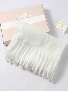 1pc Women's New Solid Color Fluffy Tassel Scarf, Warm And Comfortable Large Shawl, Simple And Versatile For Daily Wear