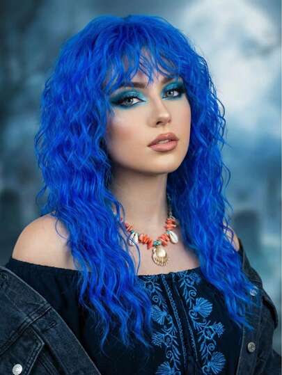 Red Wool Roll Wig With A Center Part And Bangs, Made Of Synthetic Fibers, Suitable For Everyday Wear, Cosplay, Parties, And Other Occasions.