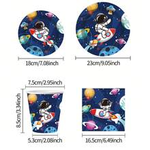 20件太空宇航员派对一次性餐具套装，含20个7英寸甜品盘、20个9英寸盘子、20张餐巾纸，适合朋友聚会、家庭聚会、生日礼物 - 太空藍 - 查看 4