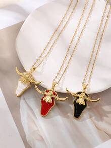 1pc Unique Minimalist Gold Titanium Steel Imitation Shell Carved Bull Head Women's Necklace Minimalist Elegance Women's Charm Jewelry Gold Jewelry Western Cowboy Style Valentine's Day Gift New Year Gift Birthday Gift For Friends Sisters Mom - Multicolor - View 4