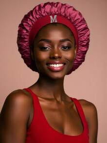 缎面睡帽，丝绸睡帽，发帽，柔软针织帽，缎面睡帽，适合自然卷发女性，万圣节，圣诞节，2026新年发帽睡帽 - 酒紅色 - 查看 3