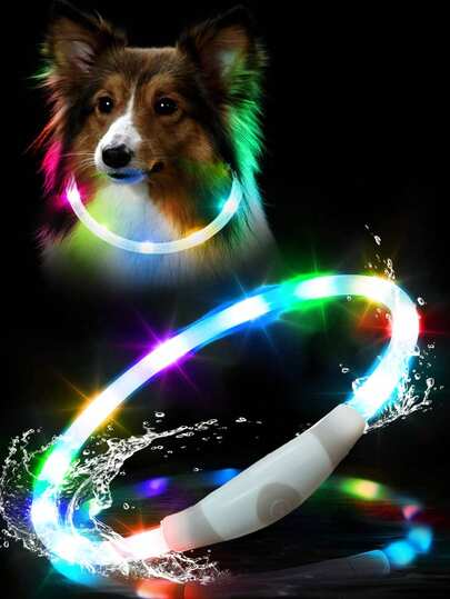 Shiny Dog Collar, Multi-Color LED Flashing Dog Collar, USB Rechargeable LED Cat Collar, Adjustable Safety Warning Dog Collar Light Suitable For Pet Safety Reminder At Night
