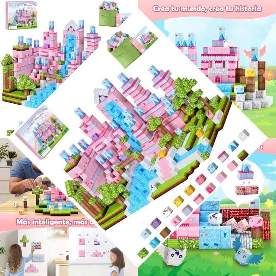 cimetech 100 PCS Bloques Magnéticos, Bloques de Construcción Magnéticos, Imanes Didácticos Apilables para Niños, Juguete Sensorial para Stem, Juguetes Sensoriales Montessori para 3 Años Niños-Castillo - Torre de las rosas - Ver 1