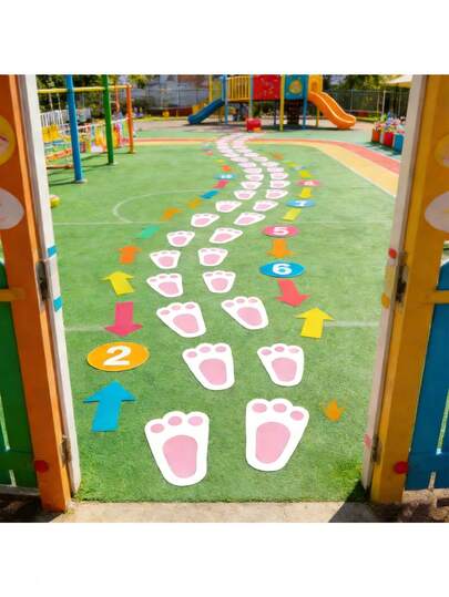 50pcs Rabbit Paw Print Floor Stickers, Pink Cartoon Paw Print Stickers, Easter Decorative Stickers, Room Wall Decor Stickers, Game Floor Stickers, Party Scene Atmosphere Stickers, Home Decor Stickers, Early Education Paw Print Stickers, Birthday Party Decor Stickers, Holiday Decoration Stickers, Easter